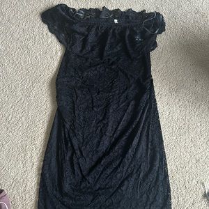 Pink blush lace off the shoulder maternity dress black